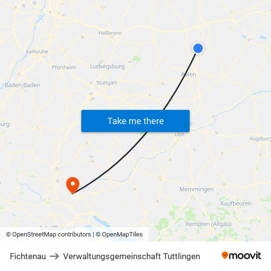 Fichtenau to Verwaltungsgemeinschaft Tuttlingen map