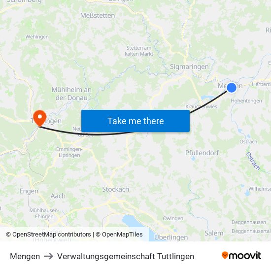 Mengen to Verwaltungsgemeinschaft Tuttlingen map