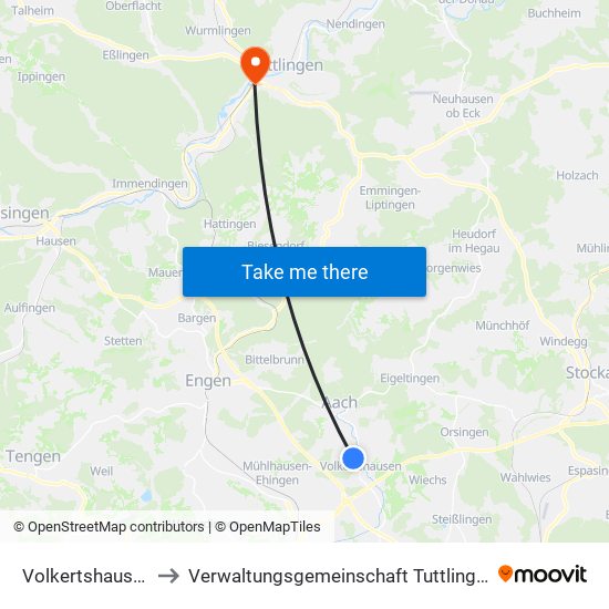 Volkertshausen to Verwaltungsgemeinschaft Tuttlingen map