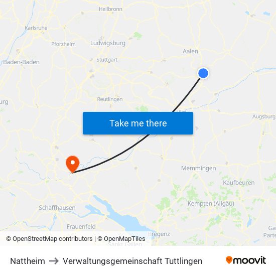 Nattheim to Verwaltungsgemeinschaft Tuttlingen map