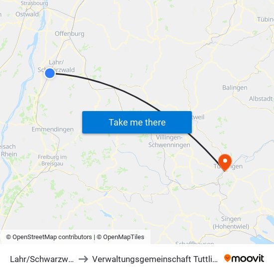 Lahr/Schwarzwald to Verwaltungsgemeinschaft Tuttlingen map