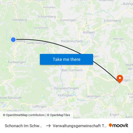 Schonach Im Schwarzwald to Verwaltungsgemeinschaft Tuttlingen map