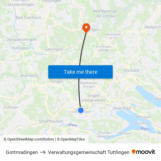 Gottmadingen to Verwaltungsgemeinschaft Tuttlingen map