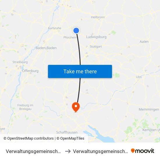 Verwaltungsgemeinschaft Maulbronn to Verwaltungsgemeinschaft Tuttlingen map