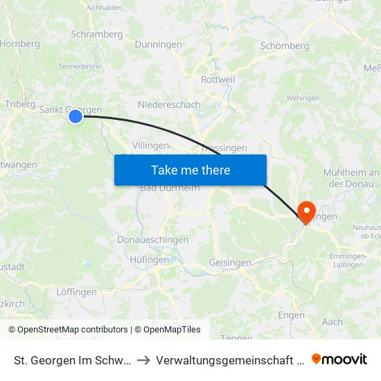 St. Georgen Im Schwarzwald to Verwaltungsgemeinschaft Tuttlingen map