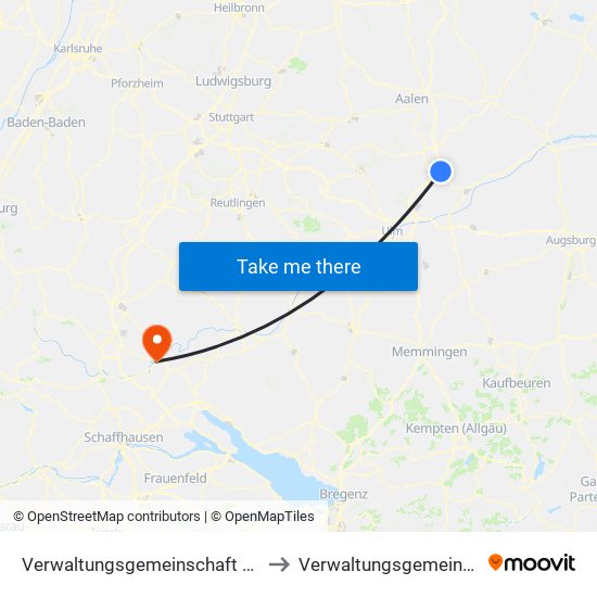 Verwaltungsgemeinschaft Giengen An Der Brenz to Verwaltungsgemeinschaft Tuttlingen map