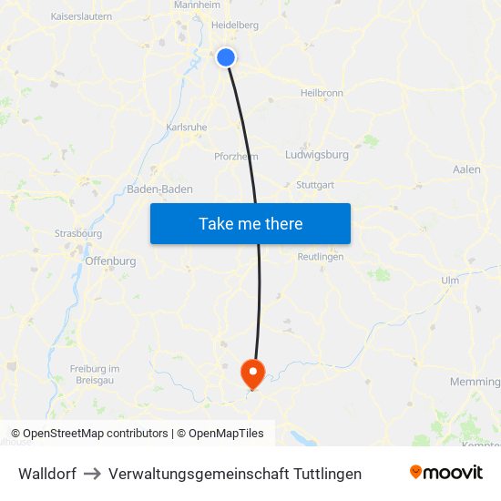 Walldorf to Verwaltungsgemeinschaft Tuttlingen map