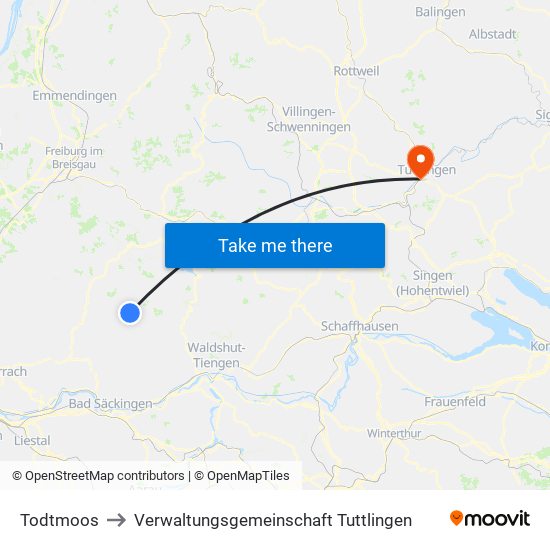 Todtmoos to Verwaltungsgemeinschaft Tuttlingen map