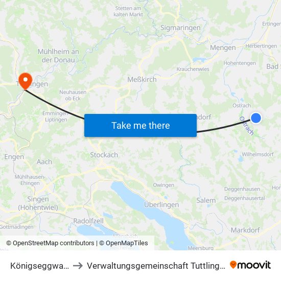 Königseggwald to Verwaltungsgemeinschaft Tuttlingen map