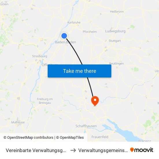 Vereinbarte Verwaltungsgemeinschaft Rastatt to Verwaltungsgemeinschaft Tuttlingen map