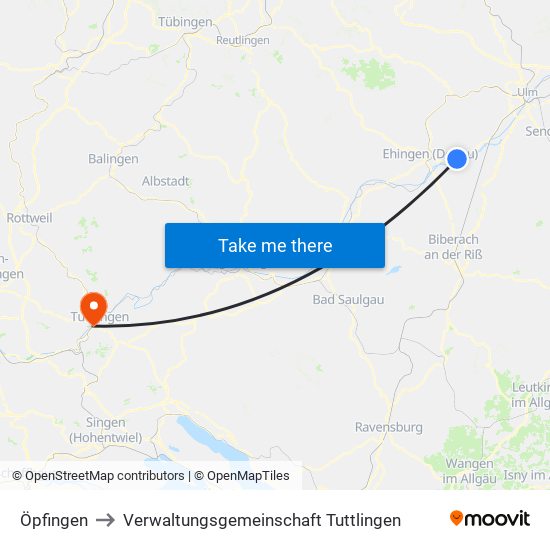 Öpfingen to Verwaltungsgemeinschaft Tuttlingen map