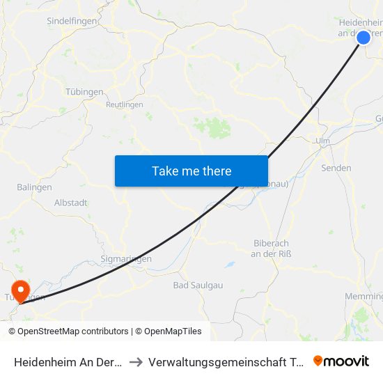 Heidenheim An Der Brenz to Verwaltungsgemeinschaft Tuttlingen map