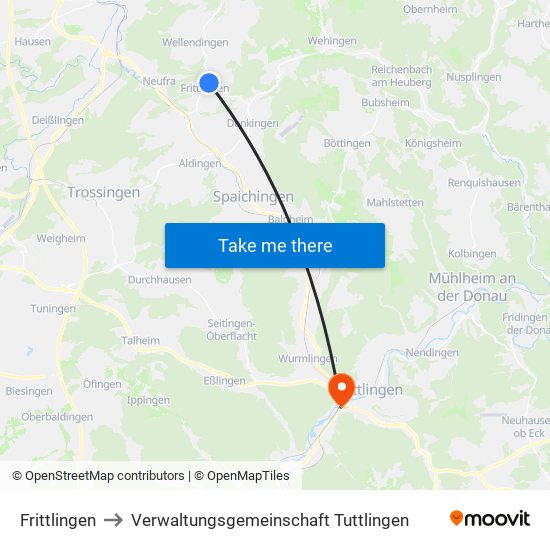 Frittlingen to Verwaltungsgemeinschaft Tuttlingen map