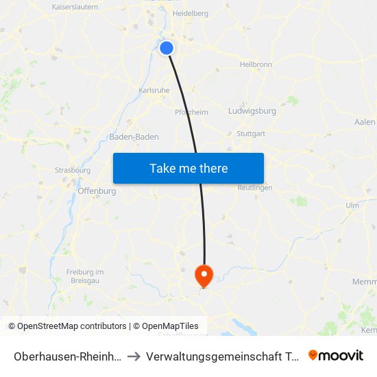 Oberhausen-Rheinhausen to Verwaltungsgemeinschaft Tuttlingen map