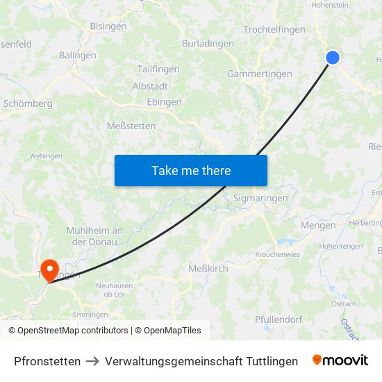 Pfronstetten to Verwaltungsgemeinschaft Tuttlingen map