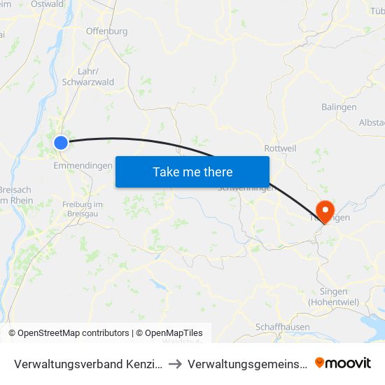 Verwaltungsverband Kenzingen-Herbolzheim to Verwaltungsgemeinschaft Tuttlingen map