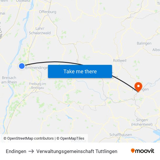 Endingen to Verwaltungsgemeinschaft Tuttlingen map