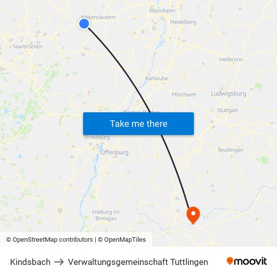 Kindsbach to Verwaltungsgemeinschaft Tuttlingen map