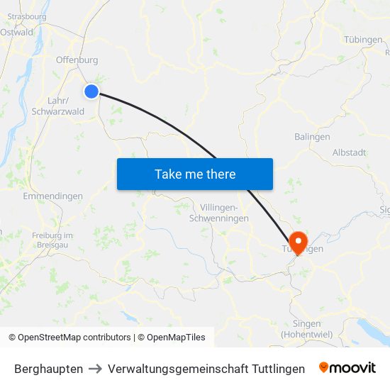 Berghaupten to Verwaltungsgemeinschaft Tuttlingen map