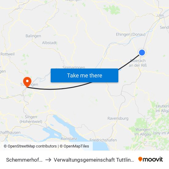 Schemmerhofen to Verwaltungsgemeinschaft Tuttlingen map