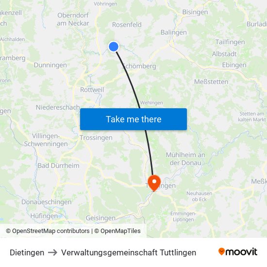 Dietingen to Verwaltungsgemeinschaft Tuttlingen map
