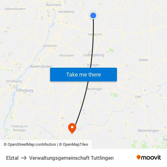 Elztal to Verwaltungsgemeinschaft Tuttlingen map