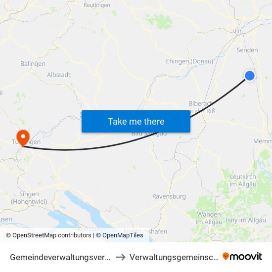 Gemeindeverwaltungsverband Dietenheim to Verwaltungsgemeinschaft Tuttlingen map