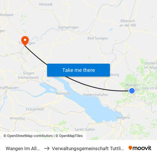 Wangen Im Allgäu to Verwaltungsgemeinschaft Tuttlingen map