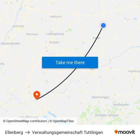 Ellenberg to Verwaltungsgemeinschaft Tuttlingen map