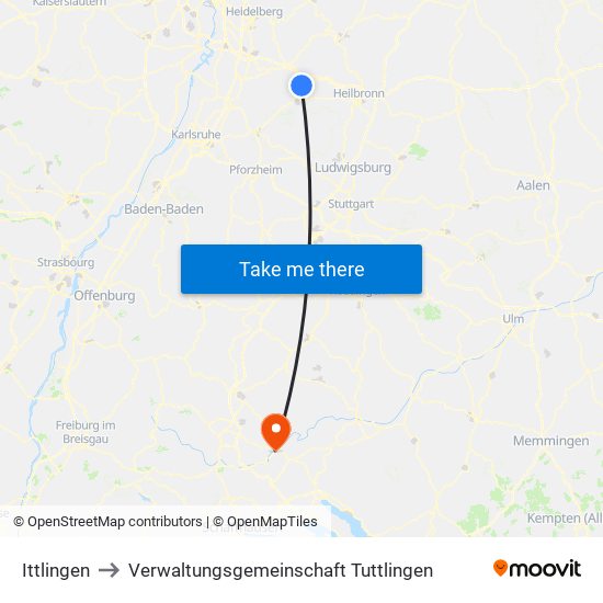 Ittlingen to Verwaltungsgemeinschaft Tuttlingen map