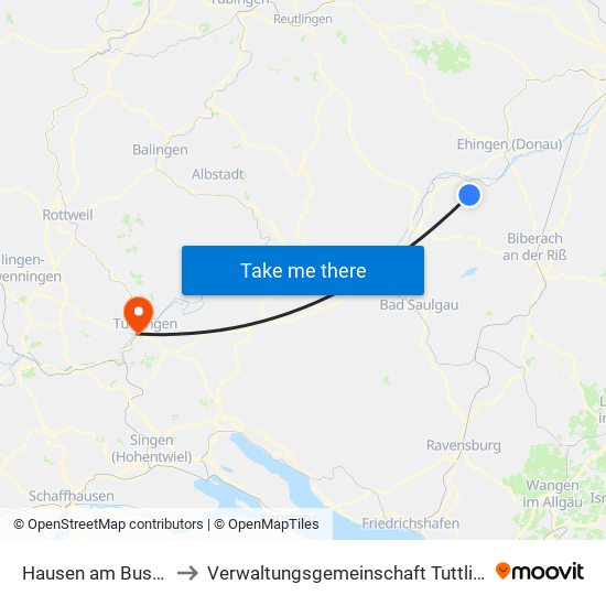 Hausen am Bussen to Verwaltungsgemeinschaft Tuttlingen map