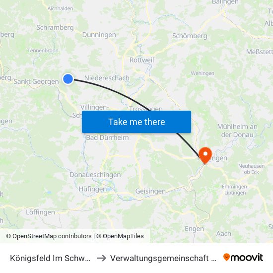 Königsfeld Im Schwarzwald to Verwaltungsgemeinschaft Tuttlingen map