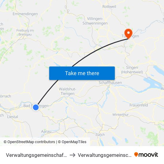 Verwaltungsgemeinschaft Bad Säckingen to Verwaltungsgemeinschaft Tuttlingen map