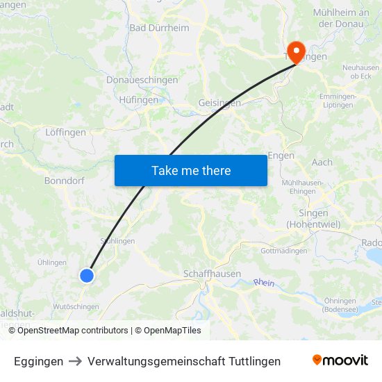 Eggingen to Verwaltungsgemeinschaft Tuttlingen map