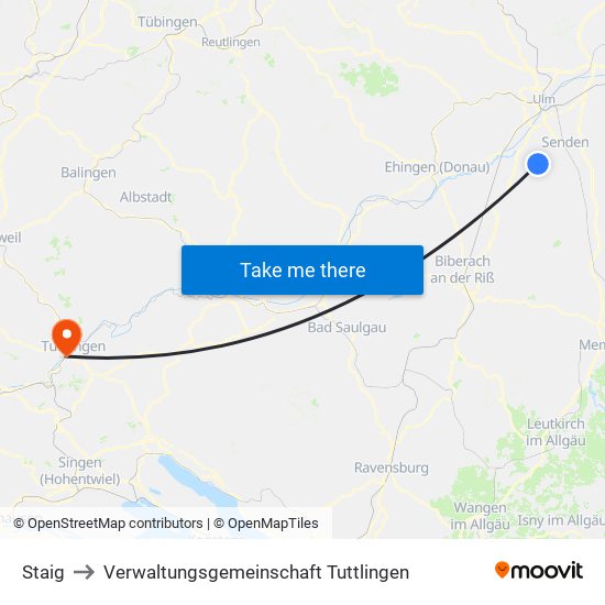 Staig to Verwaltungsgemeinschaft Tuttlingen map