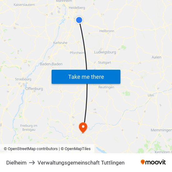 Dielheim to Verwaltungsgemeinschaft Tuttlingen map