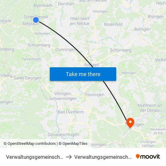 Verwaltungsgemeinschaft Schiltach to Verwaltungsgemeinschaft Tuttlingen map