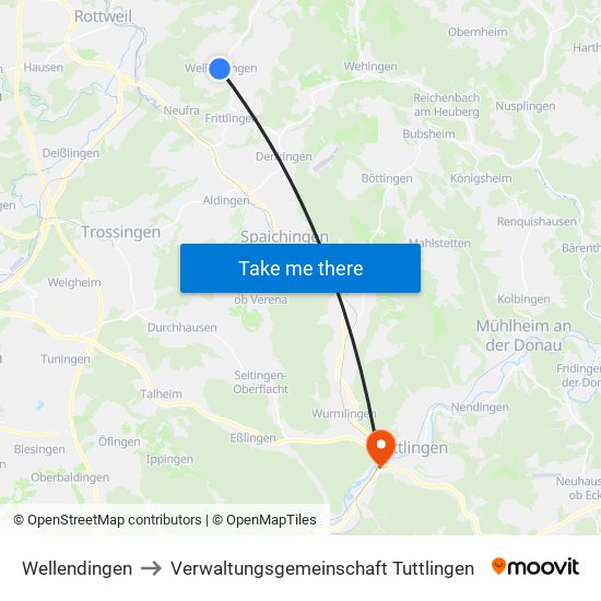 Wellendingen to Verwaltungsgemeinschaft Tuttlingen map