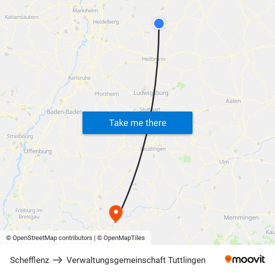 Schefflenz to Verwaltungsgemeinschaft Tuttlingen map
