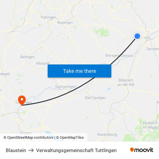 Blaustein to Verwaltungsgemeinschaft Tuttlingen map