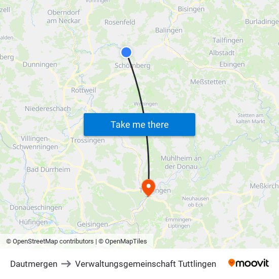 Dautmergen to Verwaltungsgemeinschaft Tuttlingen map