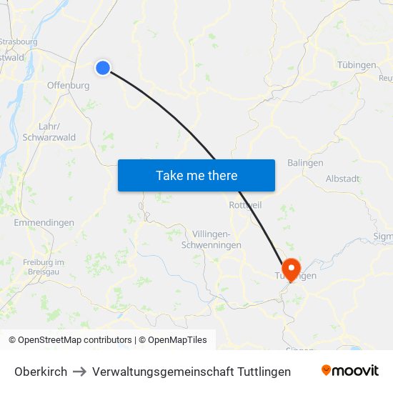 Oberkirch to Verwaltungsgemeinschaft Tuttlingen map