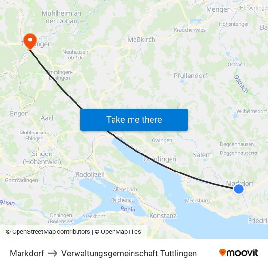 Markdorf to Verwaltungsgemeinschaft Tuttlingen map