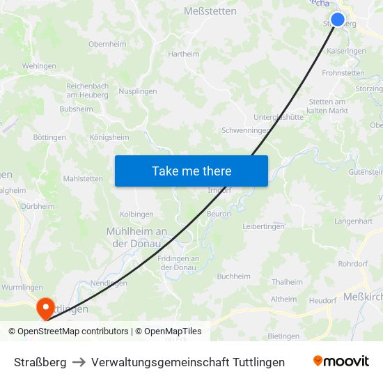 Straßberg to Verwaltungsgemeinschaft Tuttlingen map