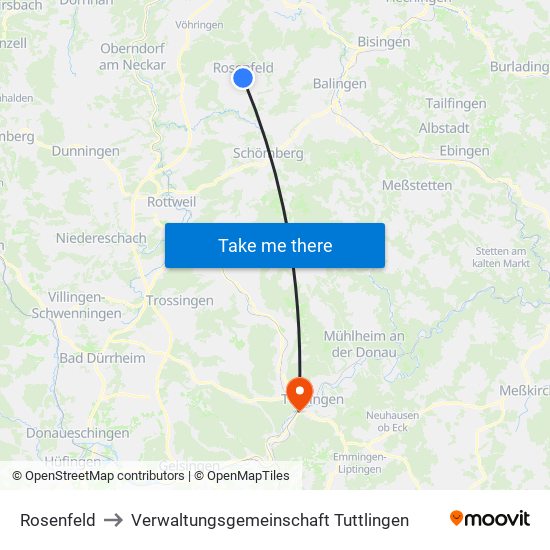 Rosenfeld to Verwaltungsgemeinschaft Tuttlingen map