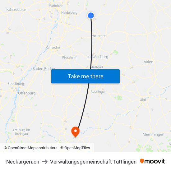 Neckargerach to Verwaltungsgemeinschaft Tuttlingen map