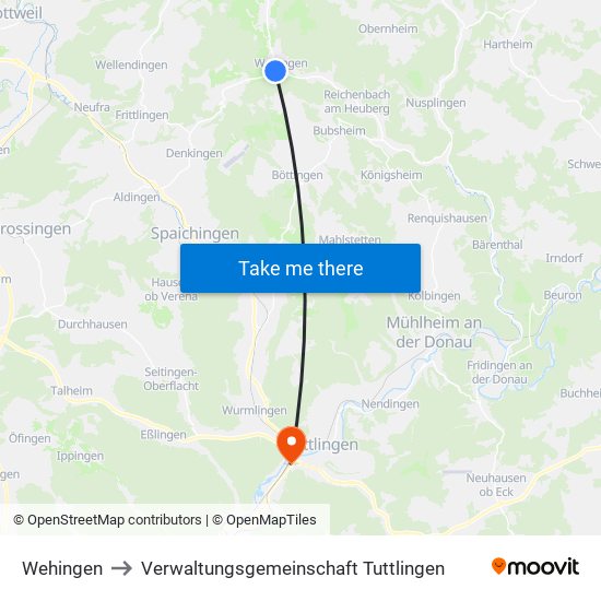 Wehingen to Verwaltungsgemeinschaft Tuttlingen map
