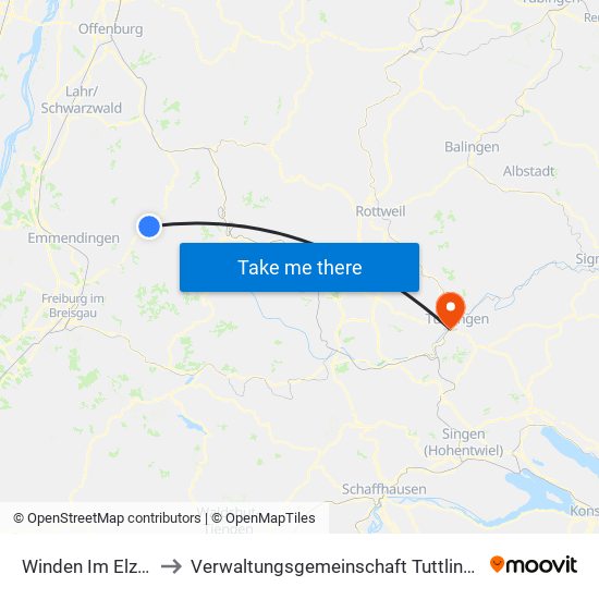 Winden Im Elztal to Verwaltungsgemeinschaft Tuttlingen map