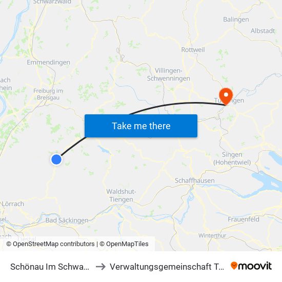 Schönau Im Schwarzwald to Verwaltungsgemeinschaft Tuttlingen map