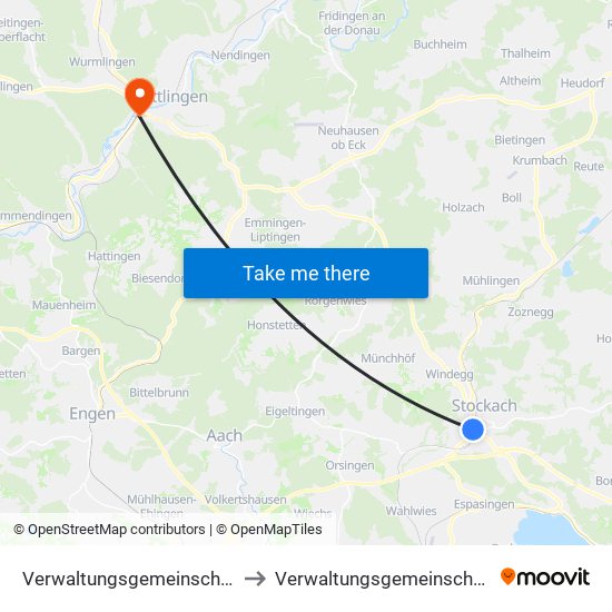 Verwaltungsgemeinschaft Stockach to Verwaltungsgemeinschaft Tuttlingen map